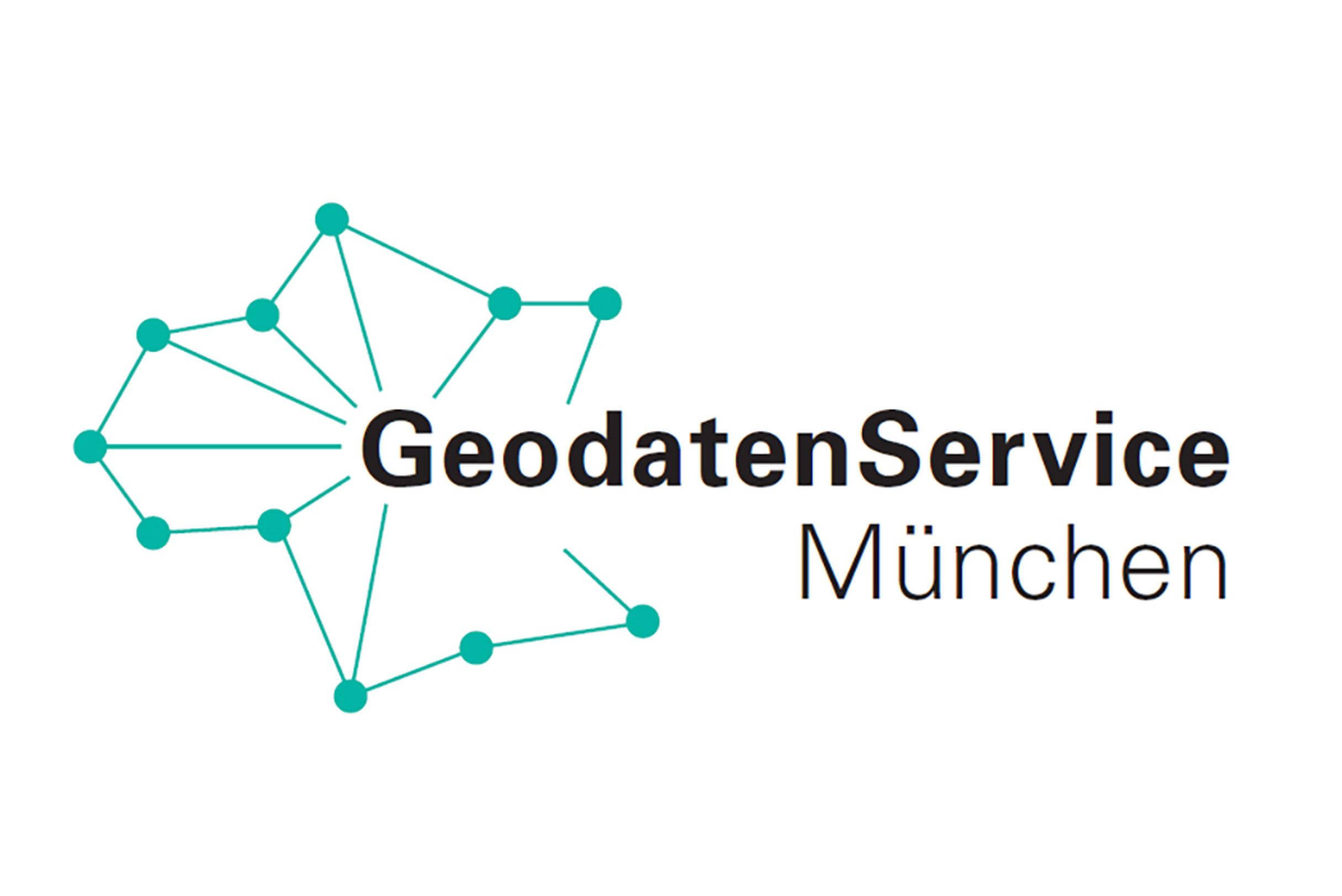 Bildmarke mit grünem Koordinatensystem und Schriftzug "GeodatenService München"