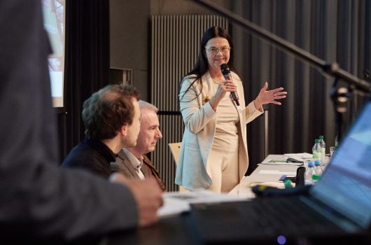 Stadtbaurätin Elisabeth Merk bei der Info-Veranstaltung zum Olympiapark