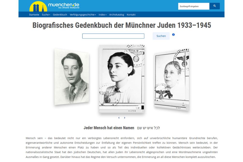 Screenshot der Landingpage des Biografischen Gedenkbuchs der Münchner Juden 1933-1945
