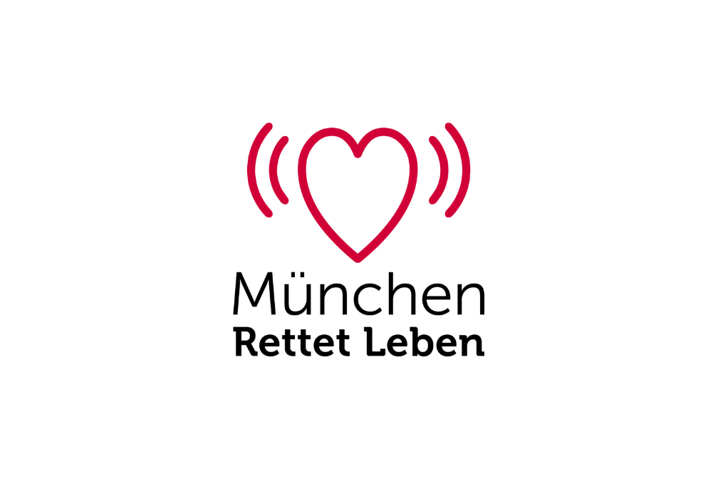 Logo von München Rettet Leben.
Auf der Linken Seite befindet sich ein rotes Herz mit Schallwellen. Daneben steht in zwei Reihen München Rettet Leben in schwarzen Buchstaben