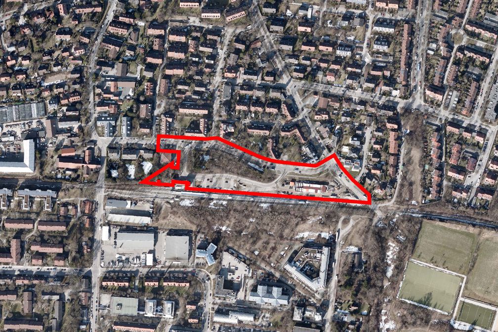 Luftbild mit Umgriff Planungsgebiet Stephensonplatz