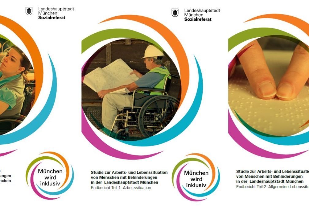 Titelbilder Studie Arbeits- und Lebenssituation von Menschen mit Behinderungen in München