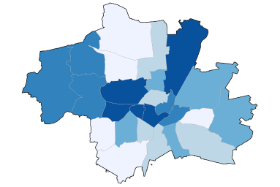 Karte der Münchner Stadtbezirke in verschiedenen Blautönen