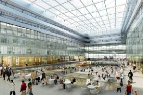 Neubau Hauptbahnhof - Blick in die Empfangshalle