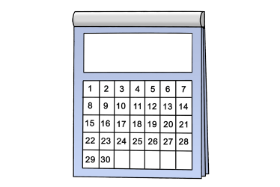 Comic. Das Bild zeigt einen Kalender. Man sieht einen Monat mit 30 Tagen.