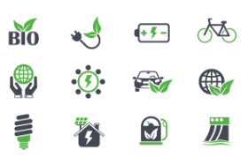 Verschiedene Icons die Möglichkeiten des Klimaschutzes symbolilsieren