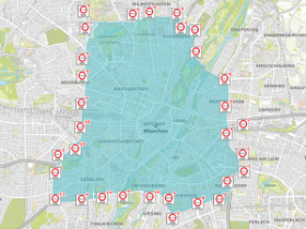 Kartenausschnitt aus München mit der Darstellung der Umweltzone