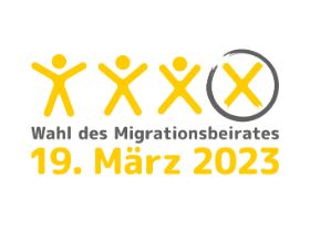 Das ist das offizielle Logo der Migrationsbeiratswahl 2023.