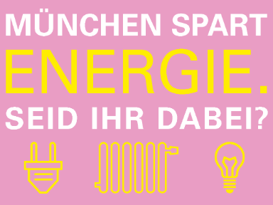 Cover der Energiesparkampage: Gelbe Schrift auf rosa Hintergrund mit den Worten 