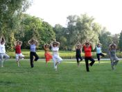 Menschen beim Yoga in einer Parkanlage
