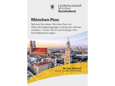 Foto von einem München-Pass, der Pass ist grün, auf dem Pass steht München-Pass, Landeshauptstadt München, in der Mitte ist das Stadtwappen von der Landeshauptstadt München mit dem Münchner Kindl  