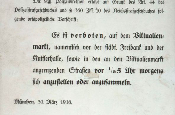 Plakatanschlag der Kgl. Polizeidirektion, 30. März 1916.