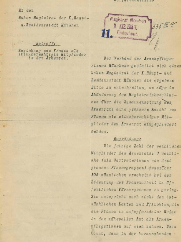 Eingabe des Verbandes der Armenpflegerinnen, 4. Februar 1918,