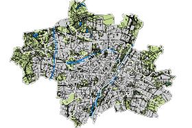 Stadtgrundkarte mit Grün- und Wasserflächen