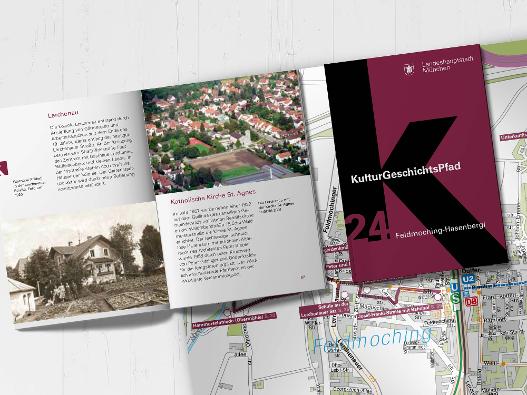 Fotografie der aufgeschlagenen Broschüre des KulturGeschichtspfades Feldmoching-Hasenbergl